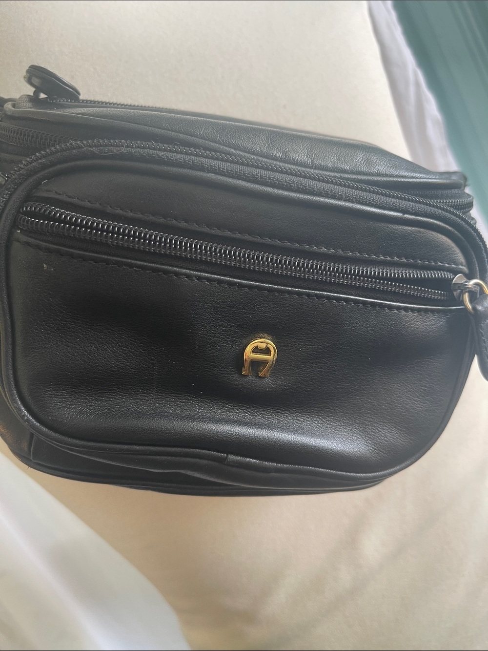 Etienne Aigner Black Leather Belt Bag with Gold Logo Fanny Pack - Picture 2 of 13